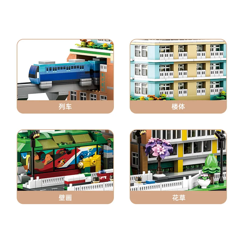 1136pcs Street View Series Assembly Blocks Chinese Chongqing LiZiba Station Building Model Children's Educational Toys Gifts