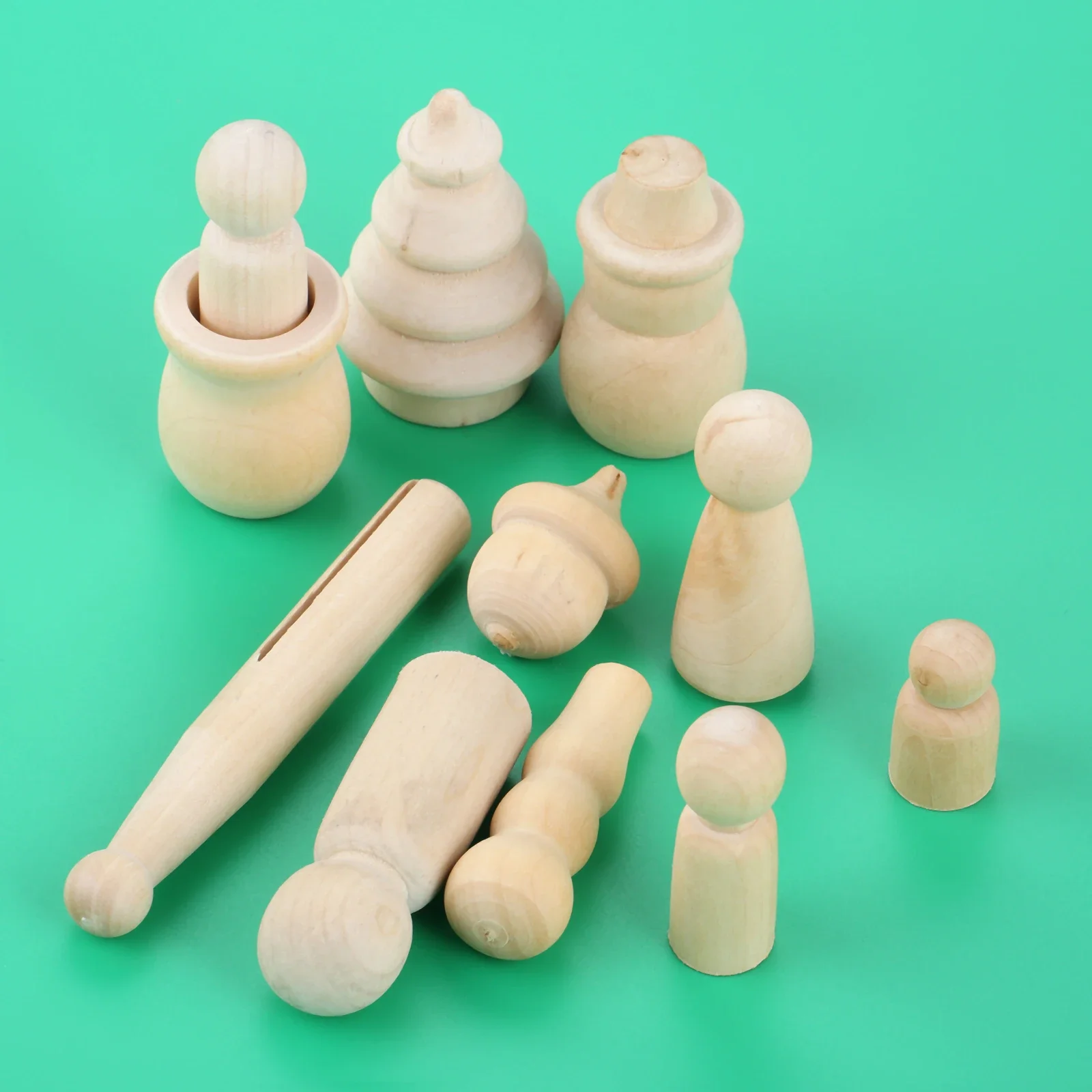 10Pcs Unpainted Blank Wooden Peg People Wood Figurines Peg Dolls Nesting Set Crafts DIY Montessori Toy Kids Wedding Home Decor