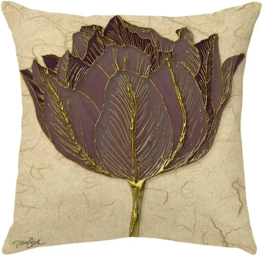 Pillowcase Red and Purple Flowers Pillow Cover Green Garden Linen Seat Cover Home Garden Decoration Couch Pillow