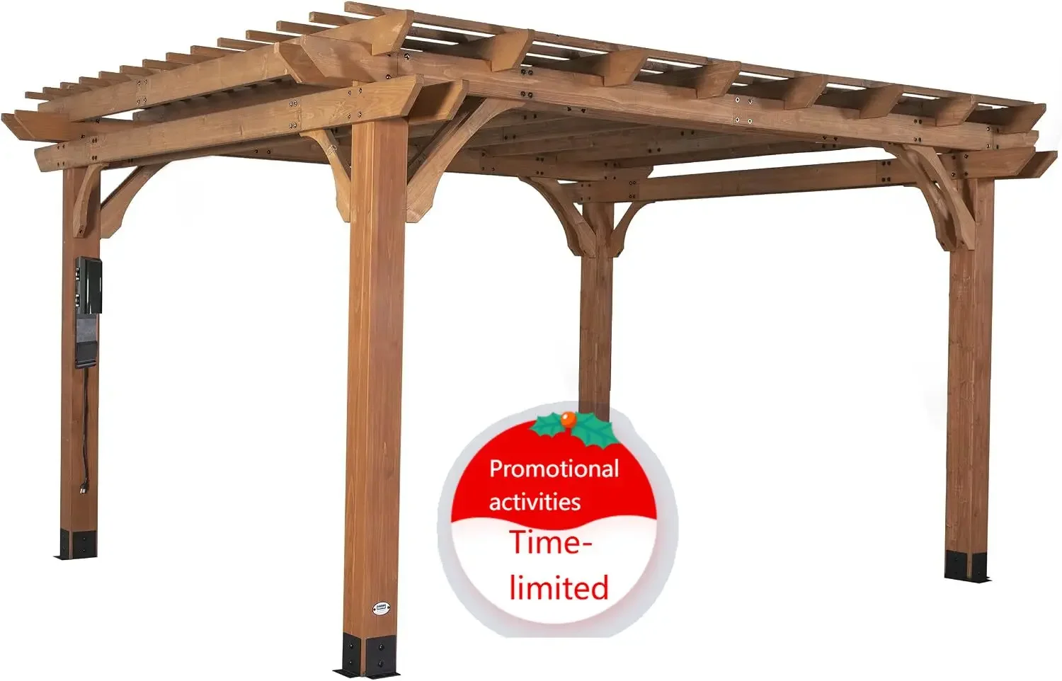Beaumont 14' x 12' Traditional Cedar Wood Pergola Kit with Trellis Roof, All-Season Durability, High-Wind Rating, PowerPort, Sha