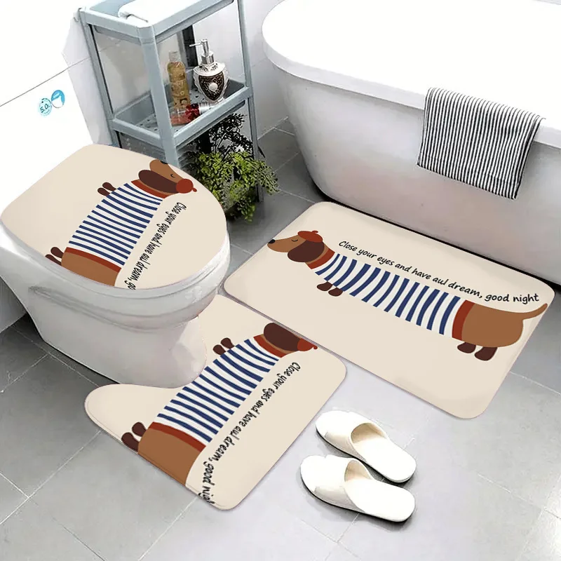 

Cute Puppy 3pc Bath Set – Soft Flannel Toilet Lid Cover, U Mat & Rug, Non-Slip Washable Bathroom Decor