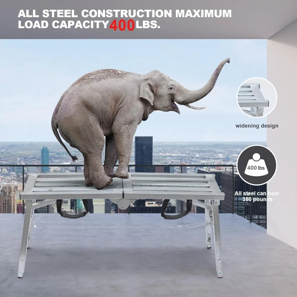 Plataforma de trabalho ajustável com classificação de trabalho de 400 lb, escada de aço, plataforma de andaime dobrável portátil para limpeza de RV alta