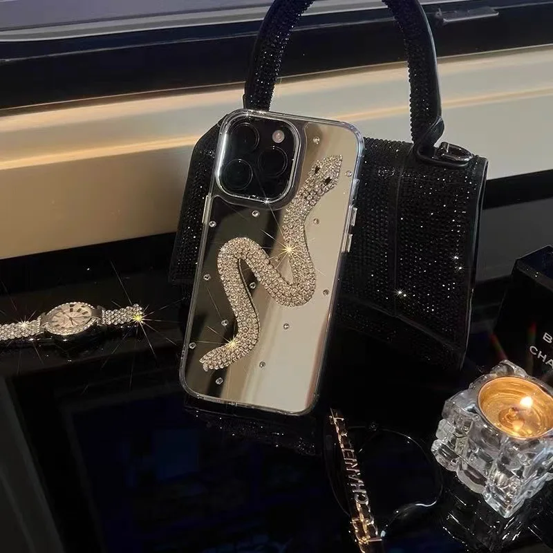 

Luxury Glitter 3D Rhinestone Makeup Mirror Phone Case Diamond Shockproof Full Cover For iPhone 14 Plus Pro Max