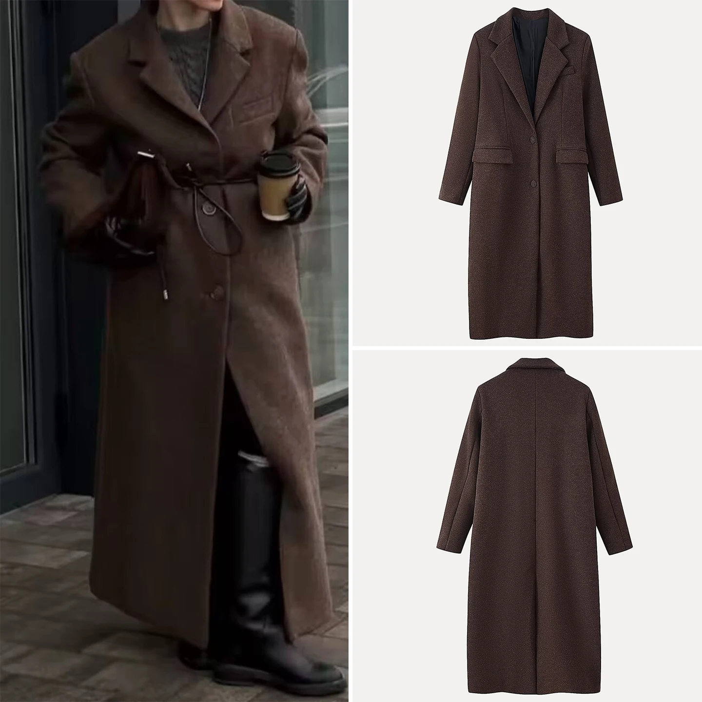 

Длинное шерстяное пальто Ele, повседневное, осеннее, 2025, женская модная верхняя одежда, бренд Z, качественный материал, 100% модный дизайн