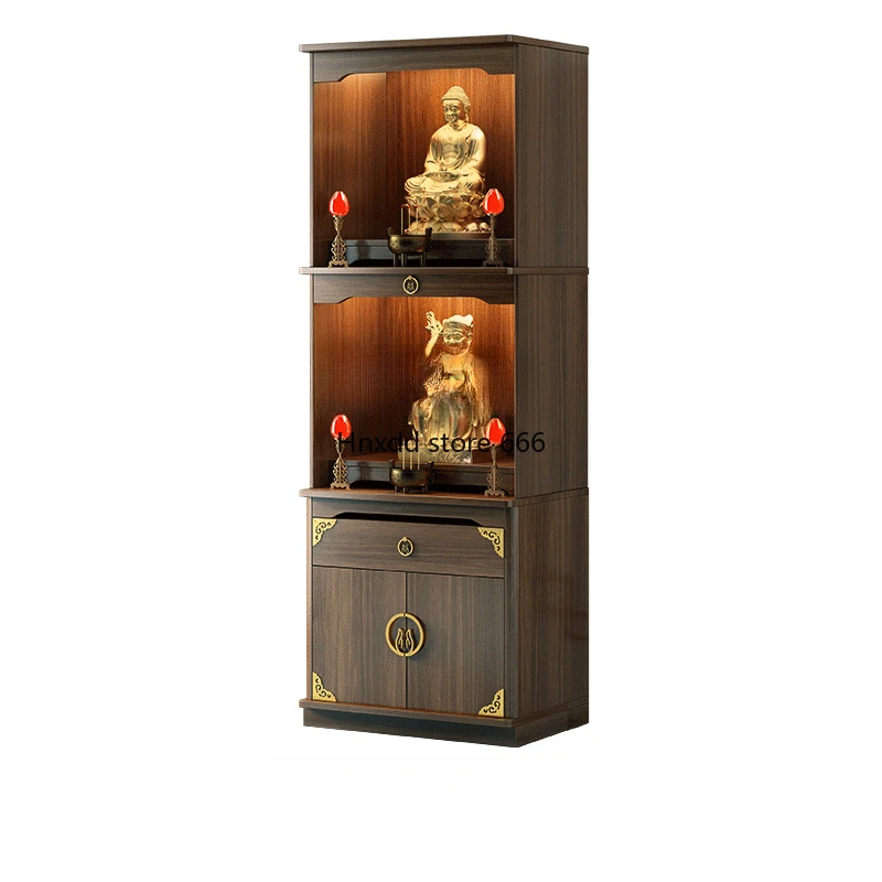 Buddha Niche Modern Small New Chinese Style Clothes Closet Solid Wood Three-Layer Altar Cabinet for Worship