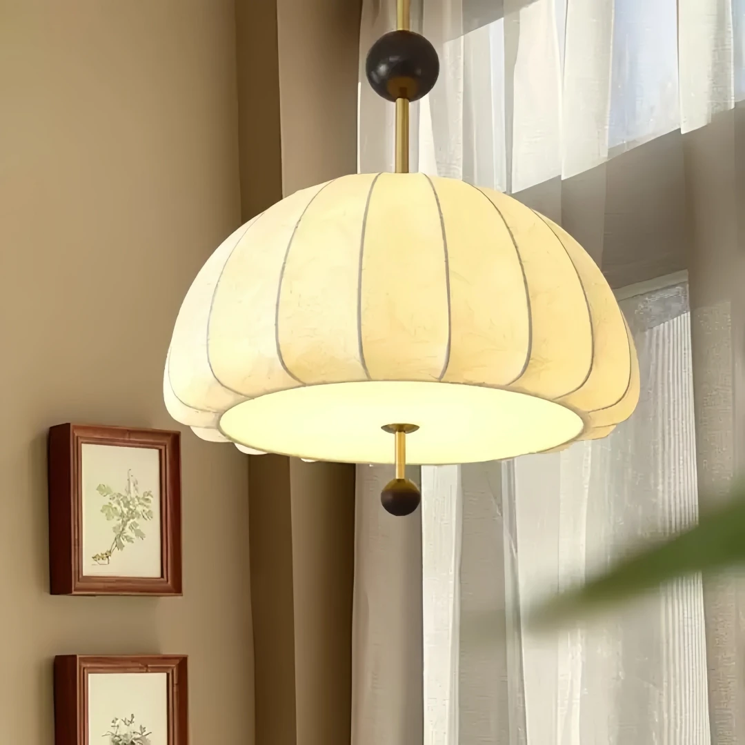 Vintage Floral Pattern Pendant Light, Cream Dome Shade Hanging Lamp For Dining Room Bedroom French Retro Home Decor Lighting