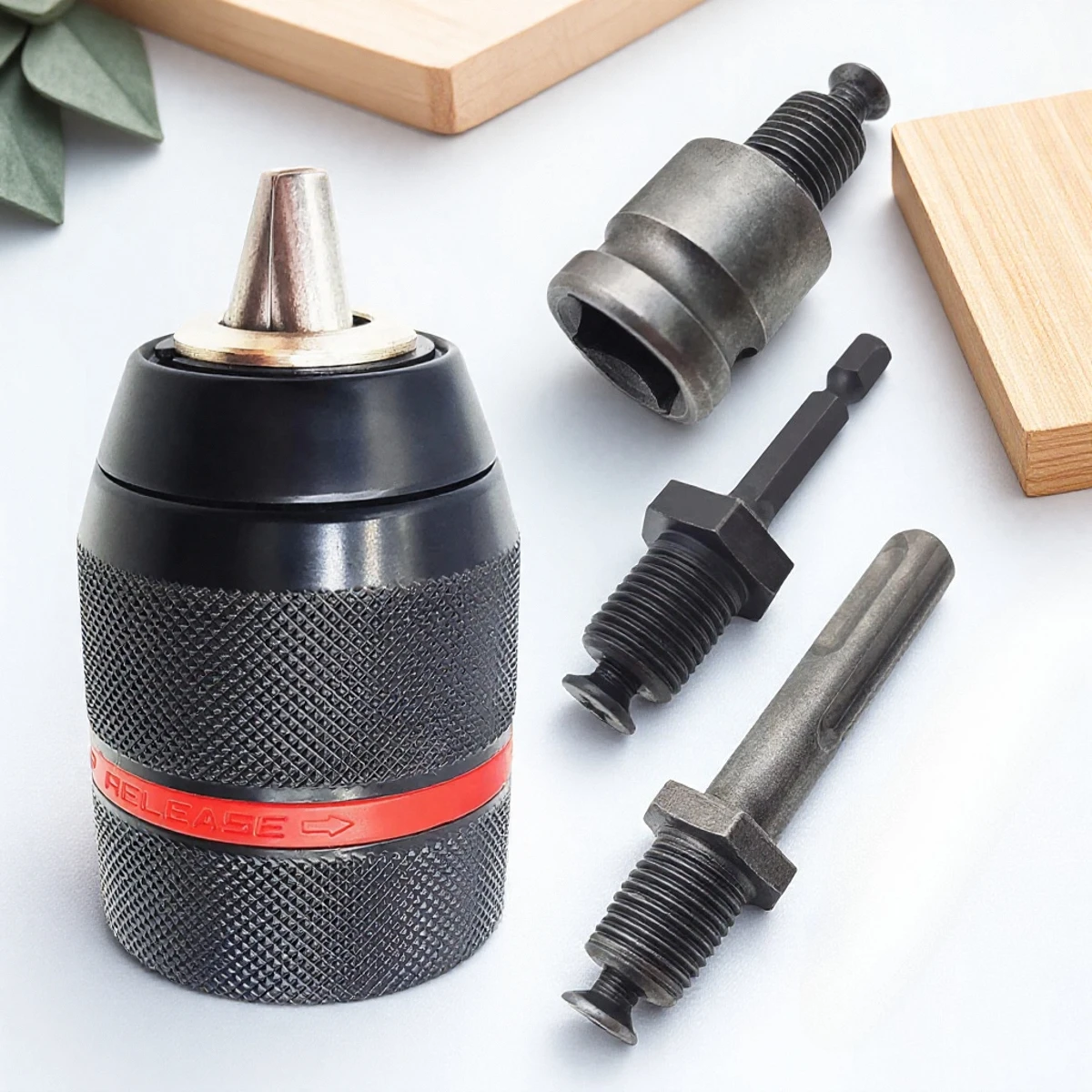 

4 шт. 2-13 мм бесключевой металлический сверлильный патрон, адаптер с быстрой ручкой, шестигранный хвостовик SDS, ударная отвертка, метчик, набор инструментов