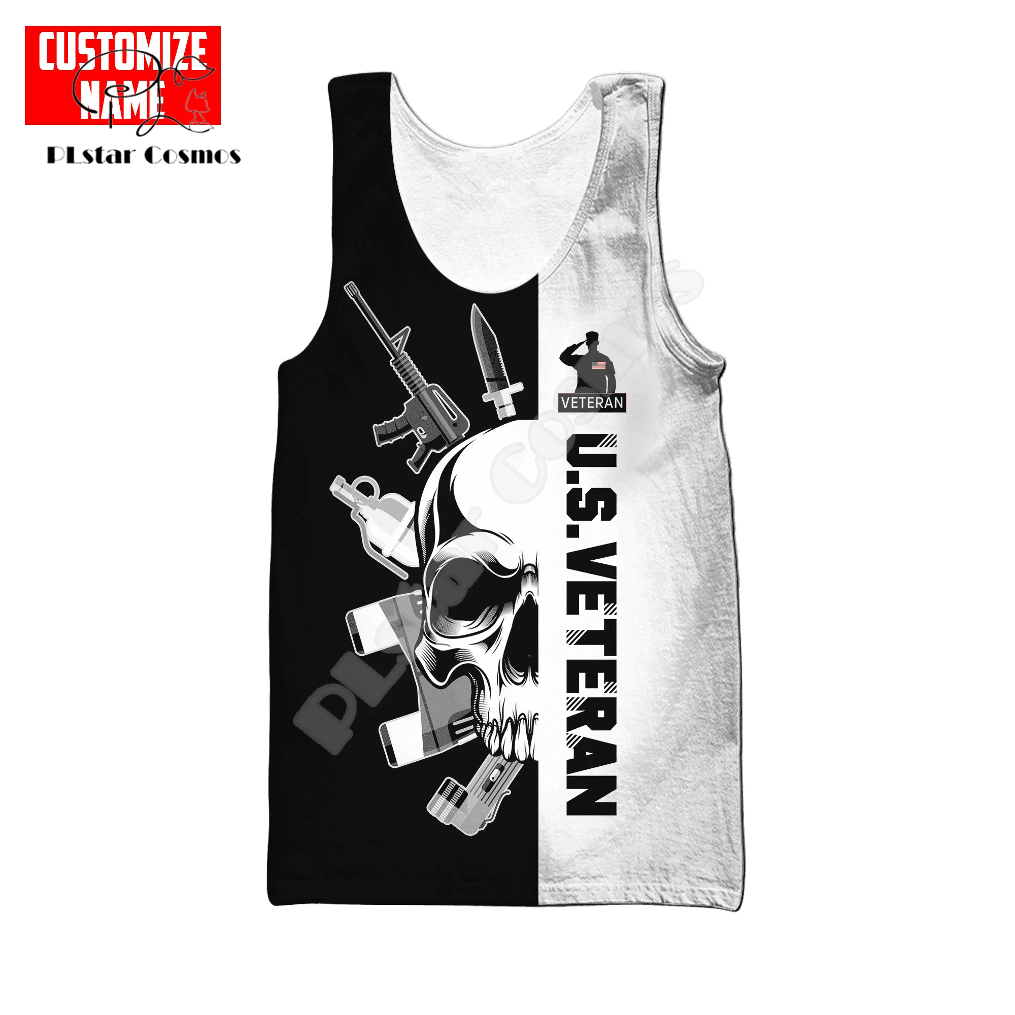 Custom Name Army Military Veteran Soldier Camo Eagle 3DPrint Summer Streetwear Harajuku Casual Funny Vest Sleeveless TankTop X3