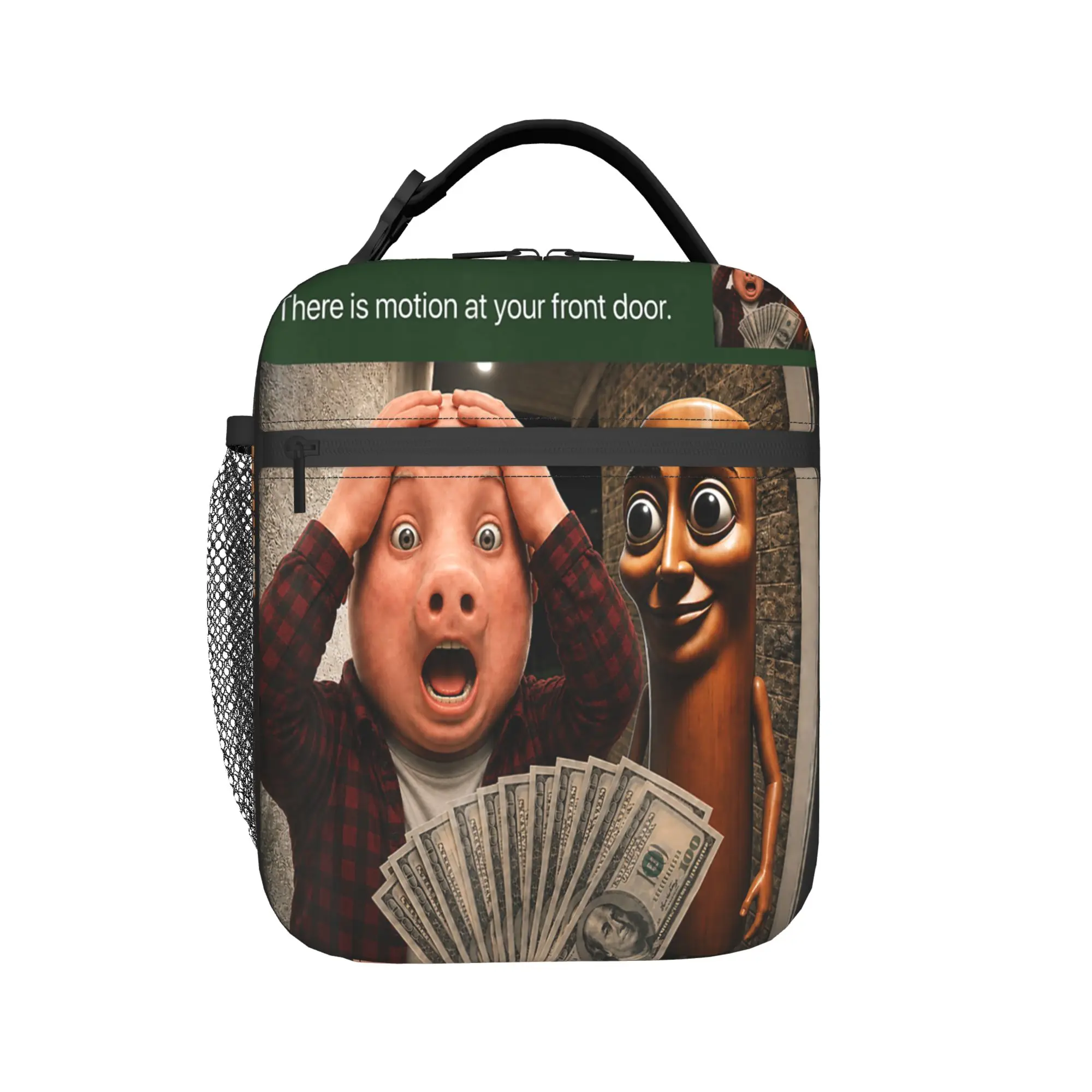 Tung Tung Sahur John Pork Motion at Your Front Door Lunch Bag Insulated Lunch Box Adult School Cooler Bag Oxford Tote Handbags