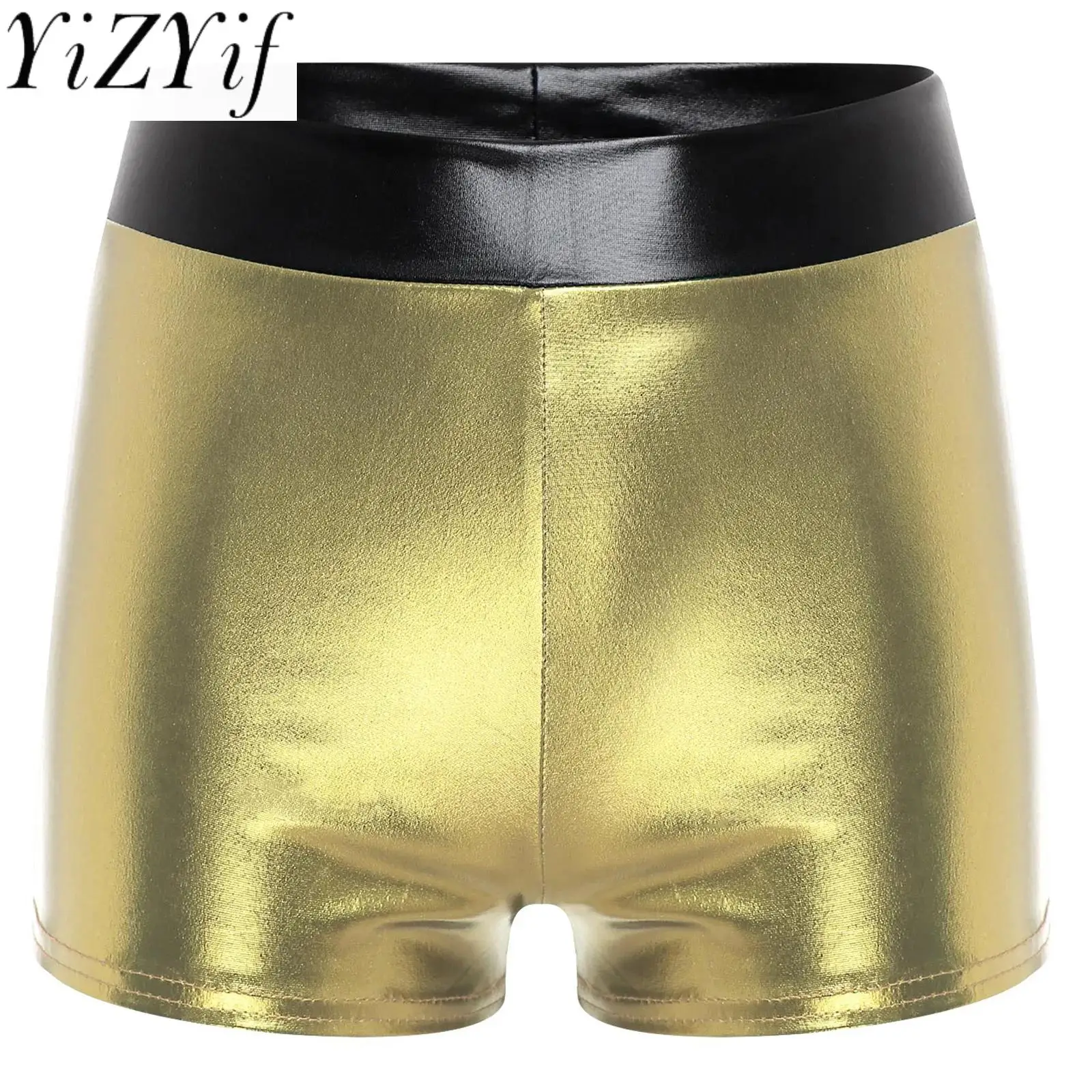 

Women Summer High Look Hot Shorts Metallic High Waist Stretchy Micro Booty Shorts for Stage Jazz Disco Music Party Club Shorts