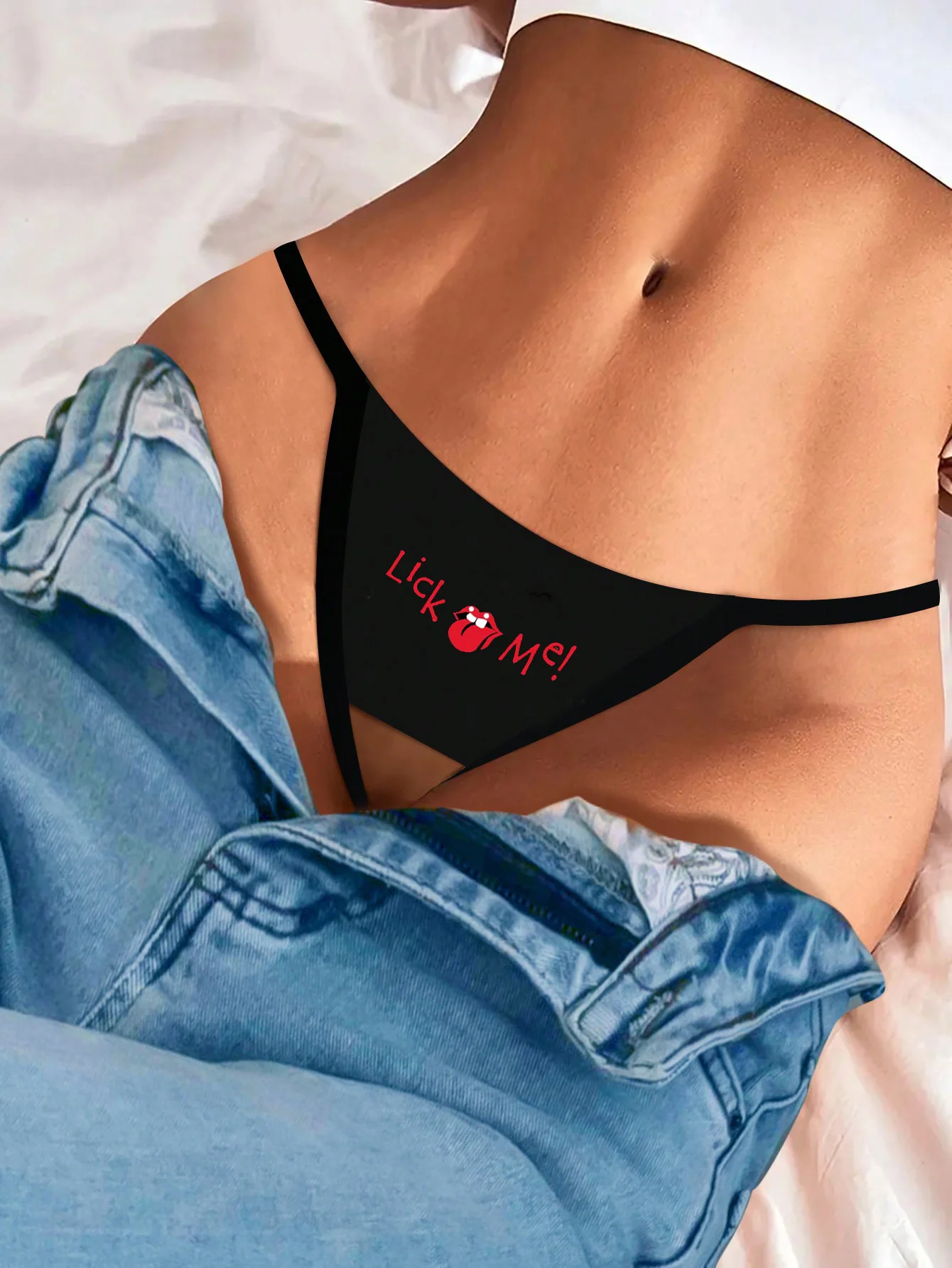 Varsbaby Perizoma sexy con apertura sul cavallo con stampe Lick Me G-String Intimo erotico senza cuciture con lettere per mutandine da donna