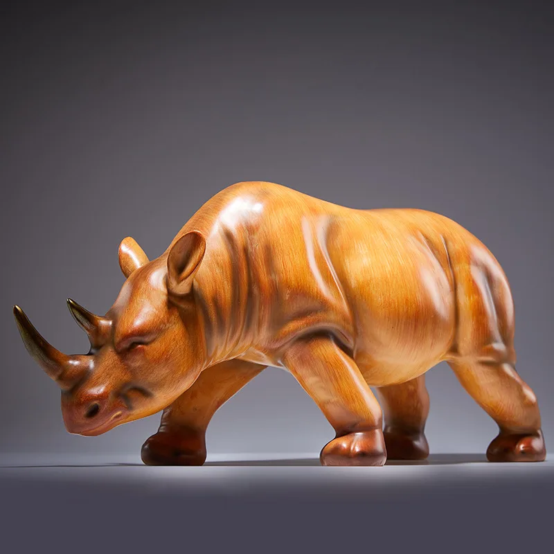Light Luxury Realistic Rhino Resin Ornament European Style Animal Sculpture Decor For Living Room Study Wine Cabinet Desktop