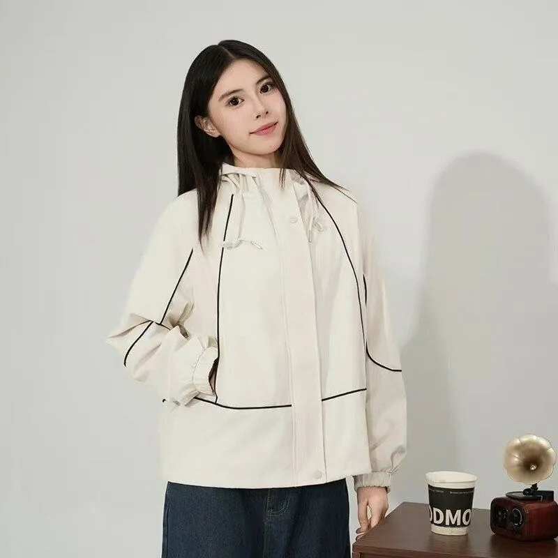 Hooded Tooling Trench Coat Women's Spring and Autumn New Short Baseball Jacket Top Jacket Women's Exquisite Simplicity Casual