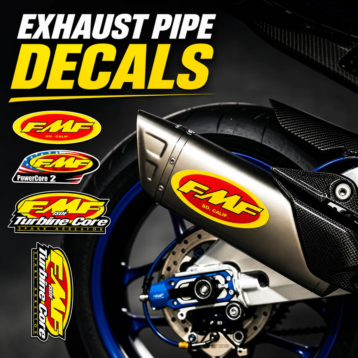 1SET FMF Powercore Motorcycle Exhaust Pipe Accessories Stickers Moto Bike Motocross Scooter Body Fuel Tank Heat-Resistant Decal