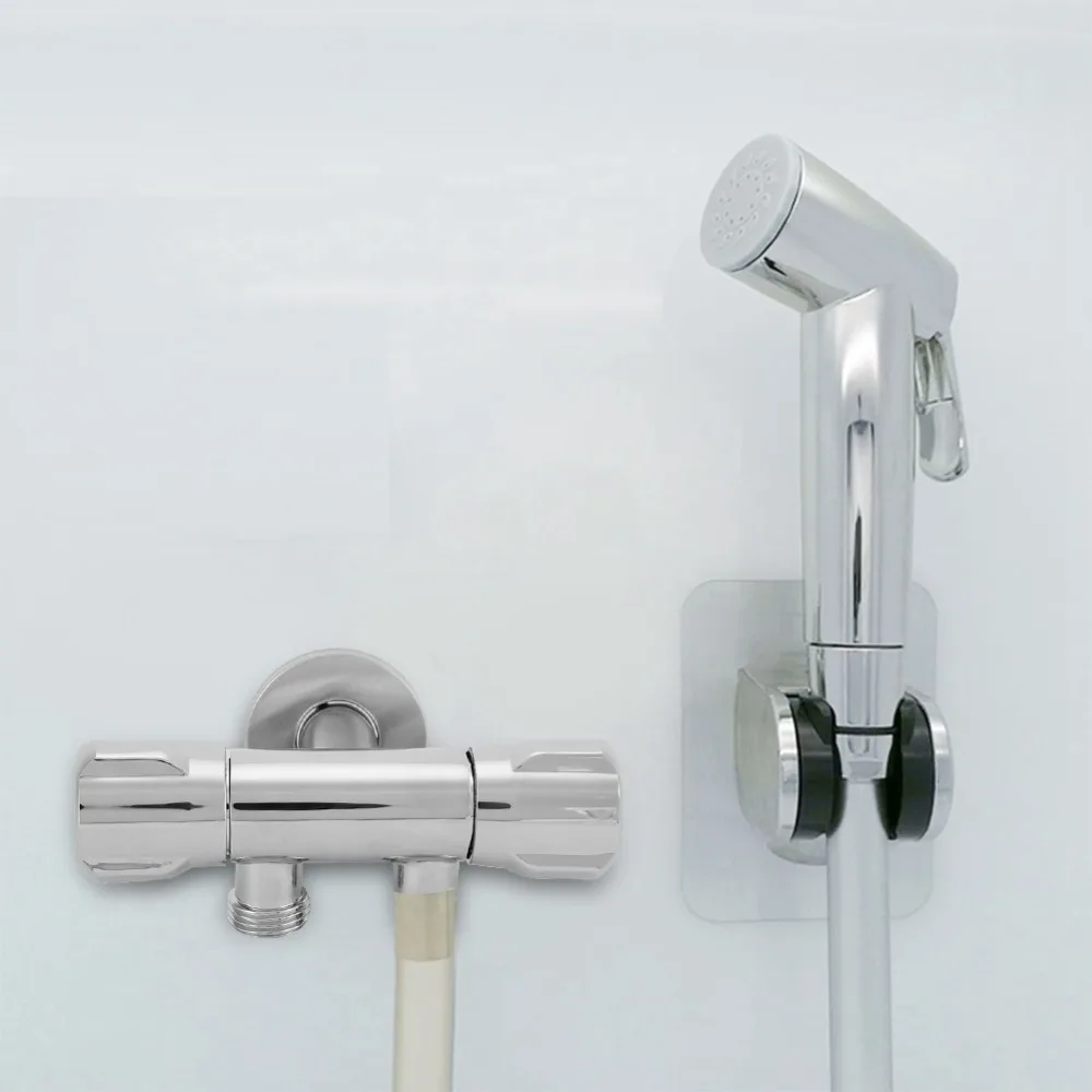 Copper Outlet Angle Valve G1/2 Thread Silver Toilet Bidet Valve Durable Double Control Double Outlet Shut Off Valve