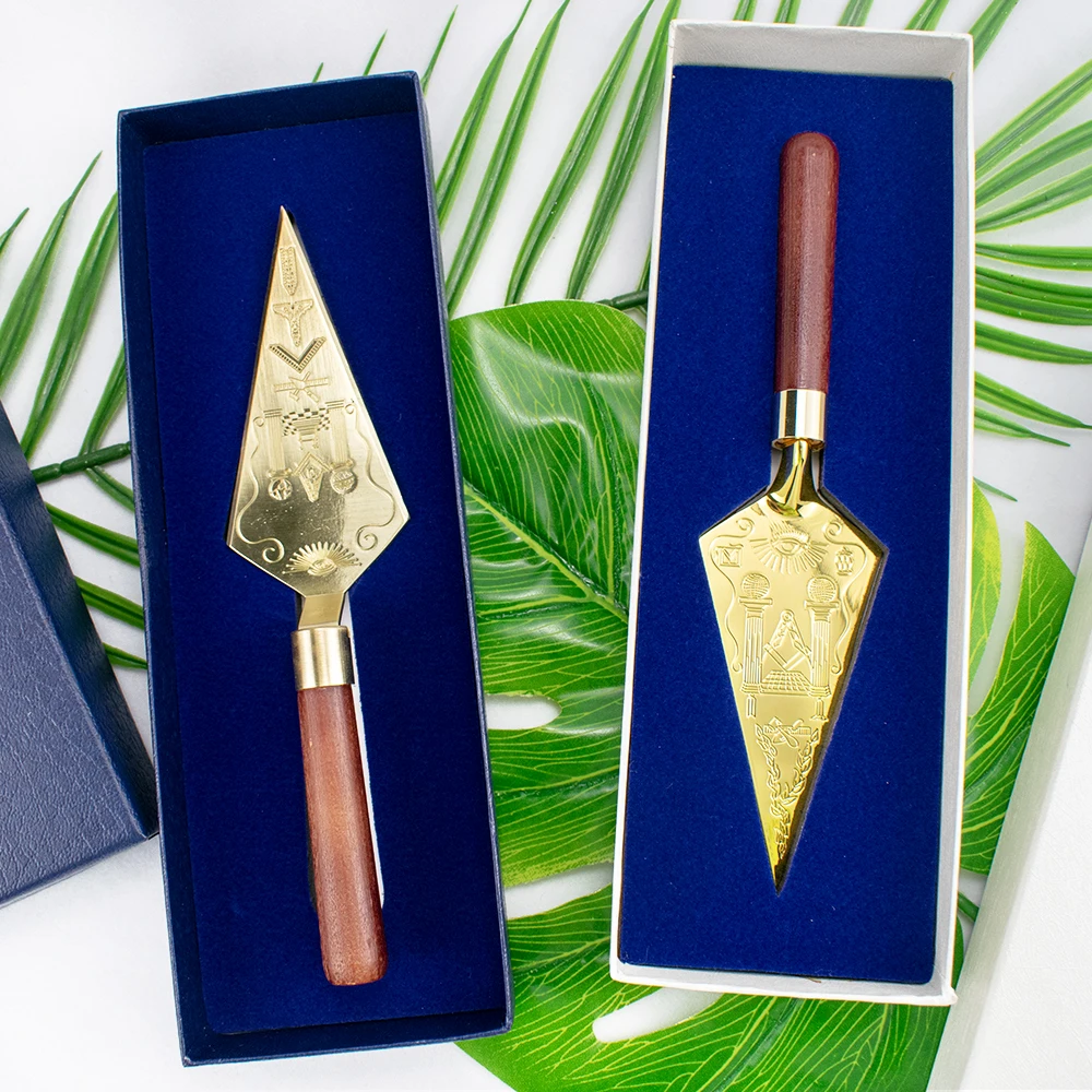 TC Gold/Nickel 19.2cm*4.7cm With Box Mason Master Freemasons Masonic Crafts Masonry Float，Shovel Blade