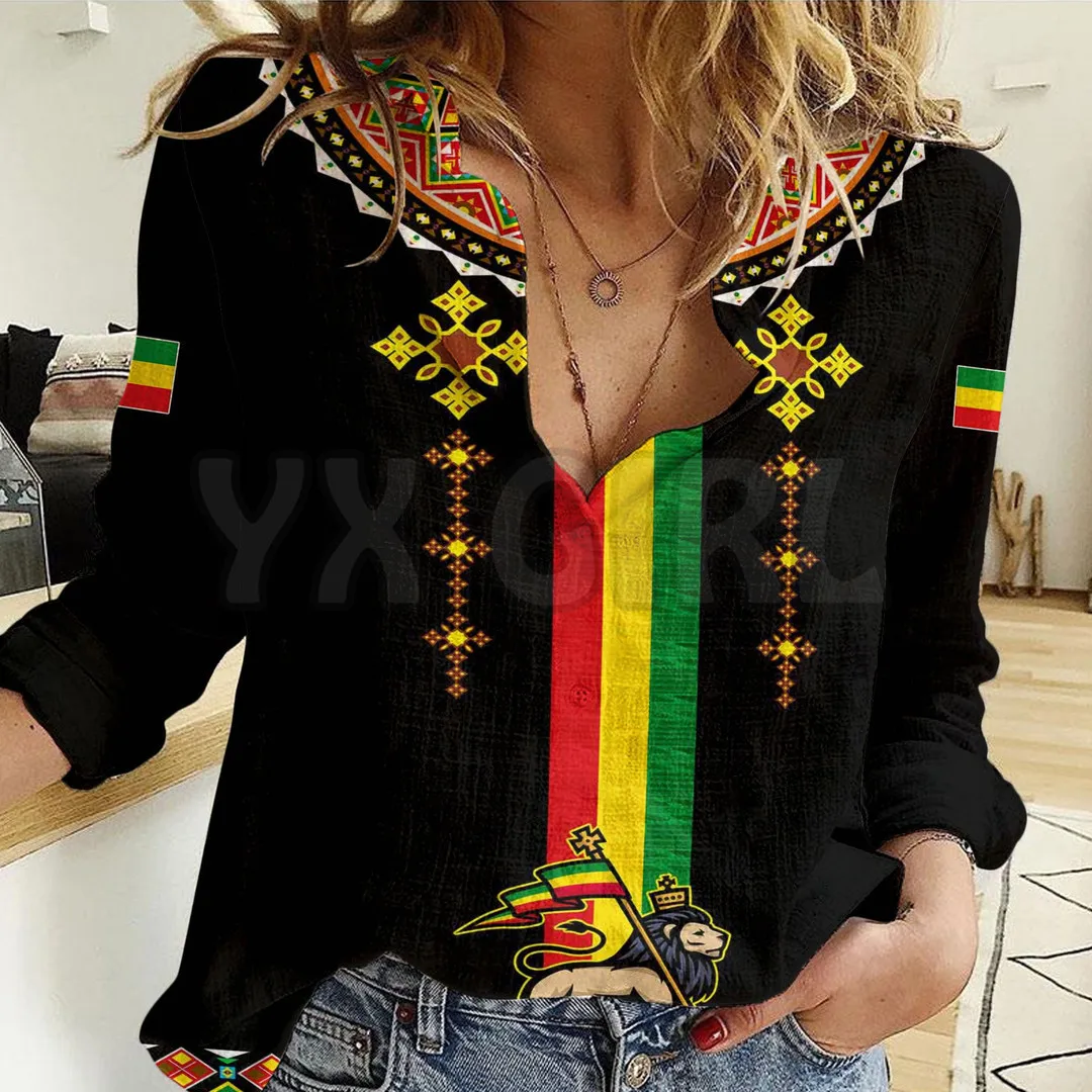 

YX GIRL Ethiopia Lion Style Pattern Women Casual Shirt 3D Pri nted Button-down Shirt Casual Unique Streewear