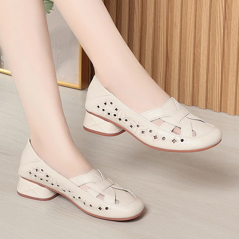 2024 Summer Tennis Breathable Soft Bottom Shoes For Women Walking Stylish Comfort Slip-on Trainers Working Soft Leather Shoes