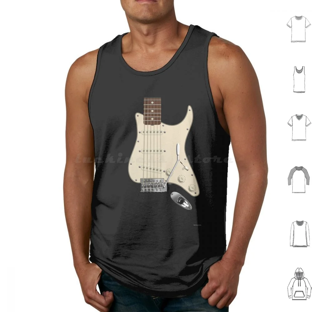 Strat Style Guitar Digital Illustration Tank Tops Vest Sleeveless Strat Stratocaster Tele T Style Telecaster Guitar