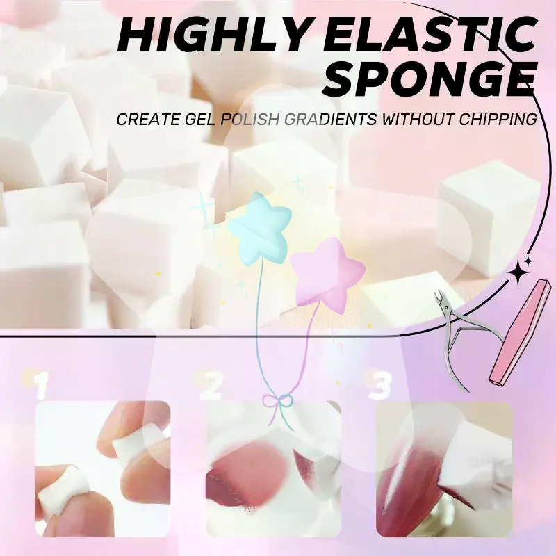 100 Pcs Creative Nail Art Sponge Set with Gripper Pen Disposable Gentle Manicure Tools for Salon & Home Nail Art Creation