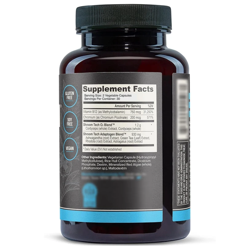 Containing 60 capsules of antioxidants from South African drunken eggplant, cordyceps mushrooms, and Rhodiola rosea capsules