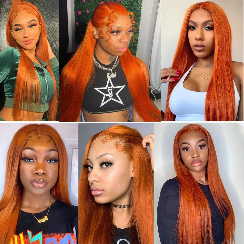 Ginger Orange 13x6 Hd Lace Frontal Wigs 100% human hair Straight Preplucked Remy Brazilian Wigs On Sale Colored Wigs For Women