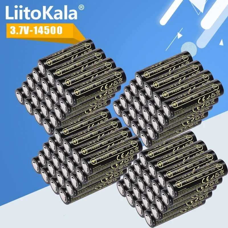 

20-100pcs LiitoKala 14500 Li-ion Battery 3.7V 800mAh Rechargeable Battery 1000 Times for LED Flashlight Toys Calculator