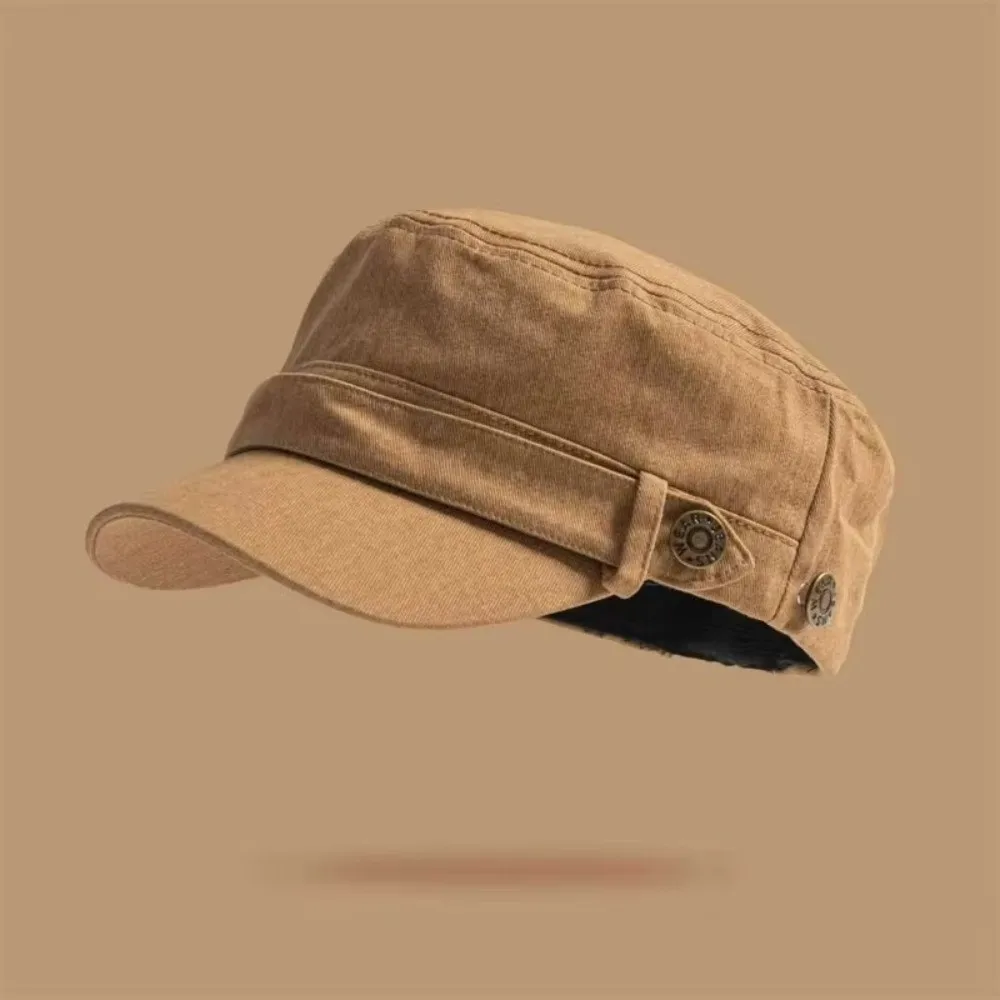 Retro Unisex Design Flat Top Cap Adjustable Strap Visor Style Peaked Cap Solid Color Fisherman Cap For Men