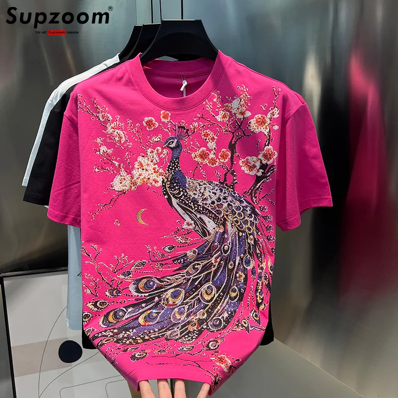 Supzoom Top Fashion Summer Leisure O-neck Novelty Phoenix Drills Joker Cotton Male Popular Logo Collar Sleeve Casual T Shirt Men