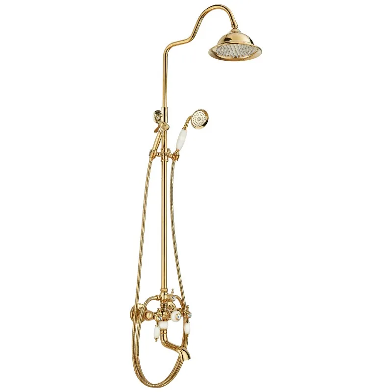 

French retro copper, gold double handle white jade faucet shower, set lift shower