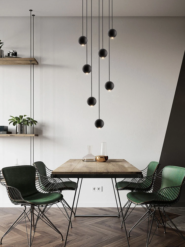 

LED Orb Chandelier Interior Lighting Decorative Lamps Black Circular Penthouse Designer Living Room Pendant Stairwell Chandelier