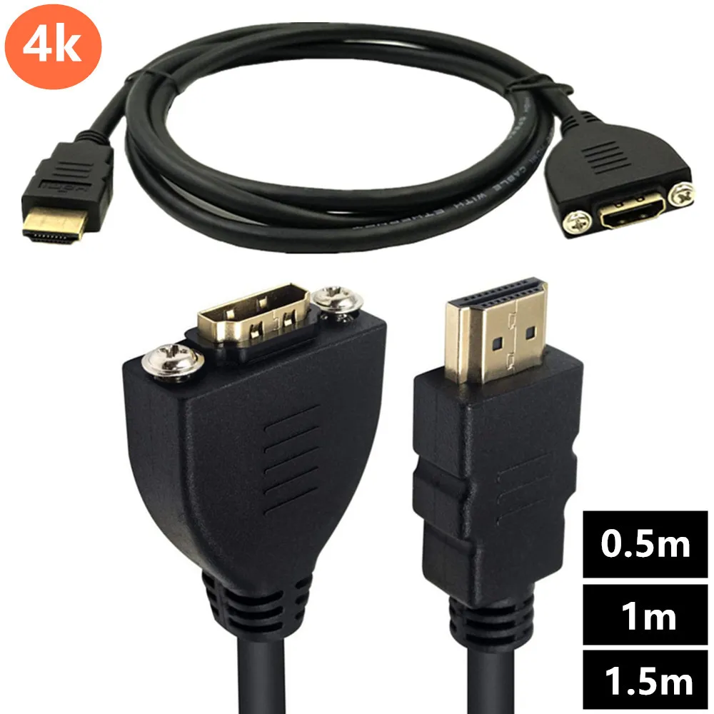 HDMI-compatible Panel-Mount Cable High Speed HDMI Panel Mount Type Cable With Screws Male to Female HDMI Extension Adapter