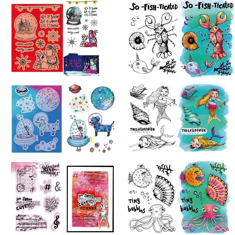 Meerestiere, Fische, Oktopusse, Meerjungfrauen, transparente Stempel, Kristallkugeln, Notizen, Stempelsets für DIY-Scrapbooking, Papierkarten, Bastelarbeiten