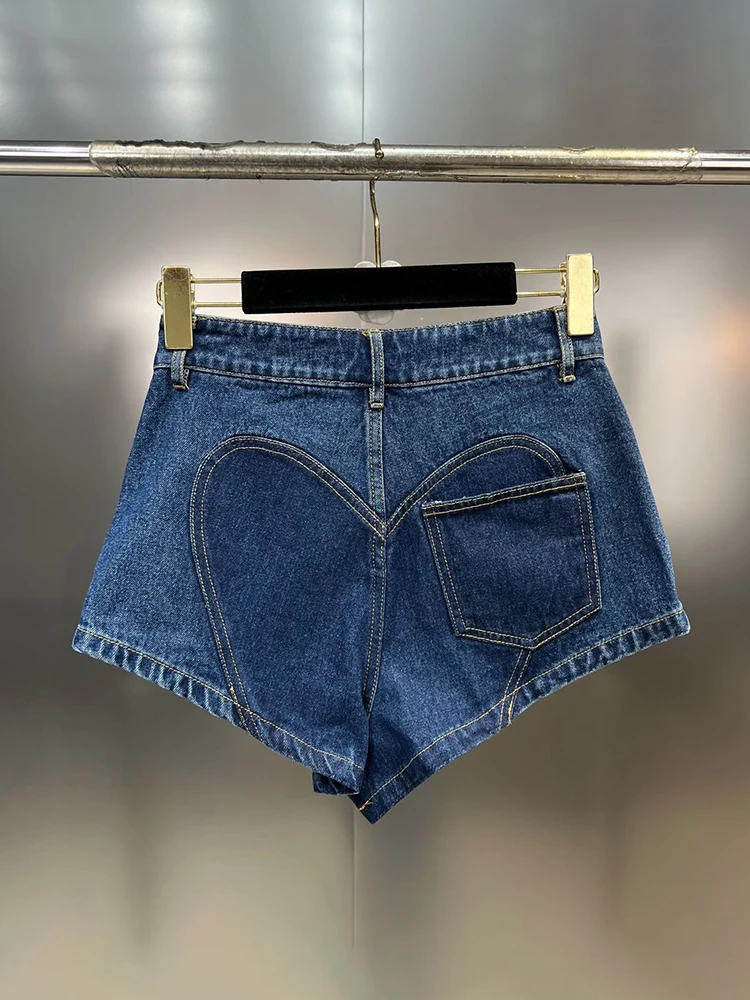 DEAT Trend Hem Diamond Patchwork Slit Denim Shorts Women High Waist Vintage Pattern Short Jeans Female 2023 Summer New 11XX2244