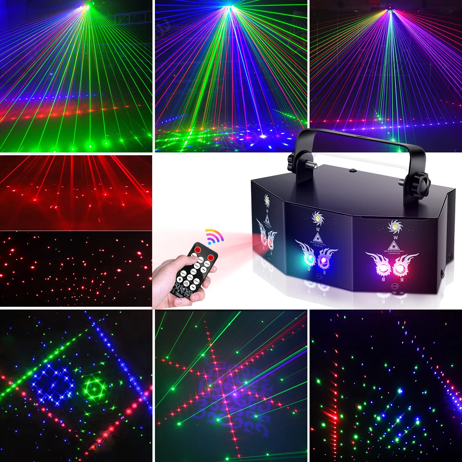 U'King 9-ogen projector RGB laserfeestlicht Afstandsbediening Podiumeffectverlichting 7CH DMX512 Nachtclubverlichting voor DJ Disco Show