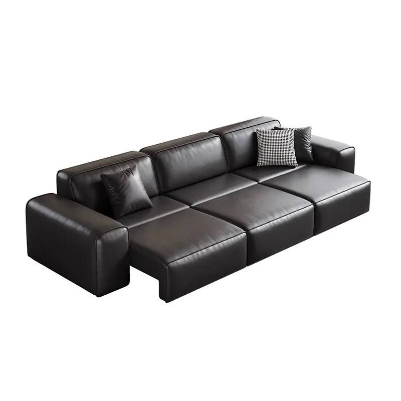 

XXMElectric multifunctional Italian minimalist living room straight row small apartment black sofa