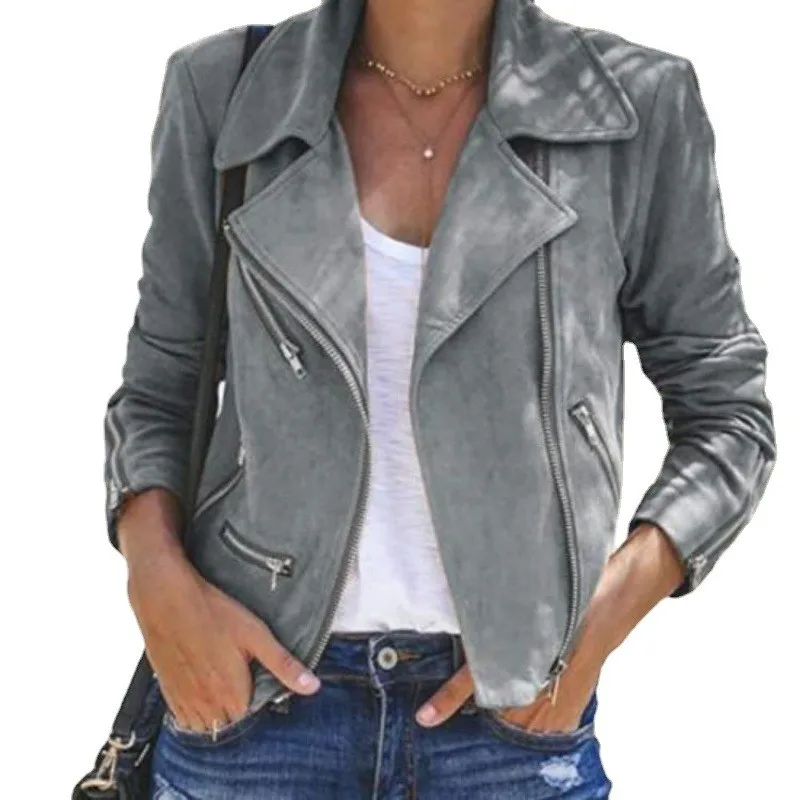 Zipper Turn Down Collar Coats Cropped Individual Streetwear with Short Sleeve Jacket Zipper Closure Lapel Collar Women Jacket