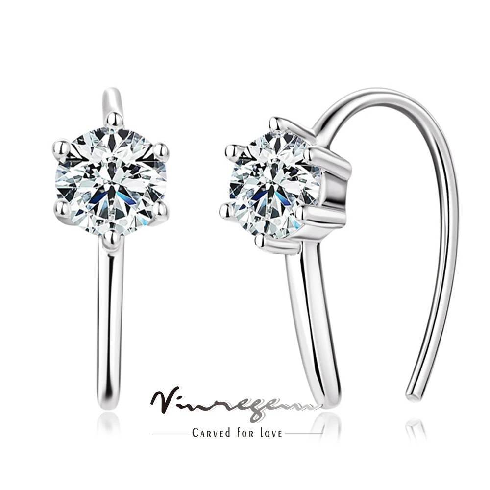 

Vinregem GRA 3EX VVS1 D Color Round Cut 5MM Real Moissanite Diamonds Gemstone U Shape Earrings Stud 925 Sterling Silver Jewelry