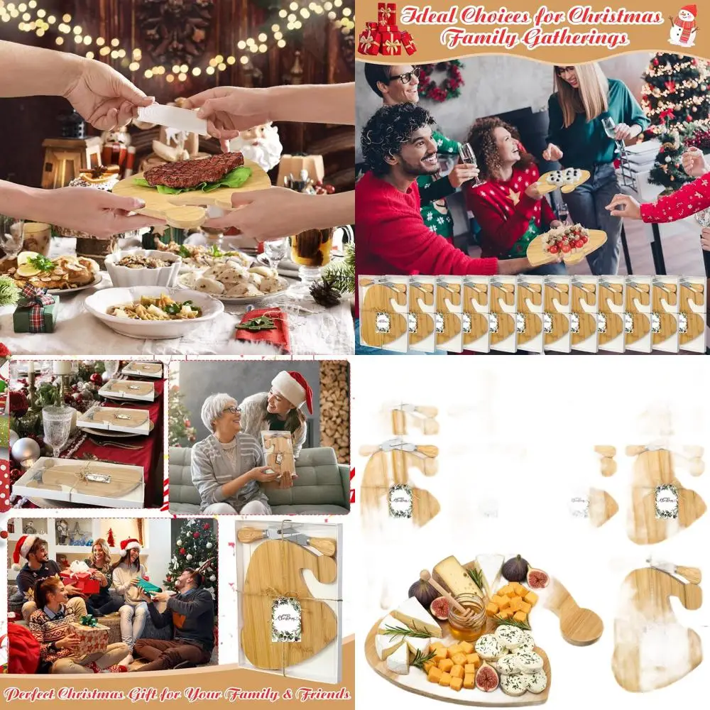 

Bulk Christmas Charcuterie Boards with Cheese Knives, Forks, and Bamboo Boards for Holiday Parties and Shower Favors (Santa Hat