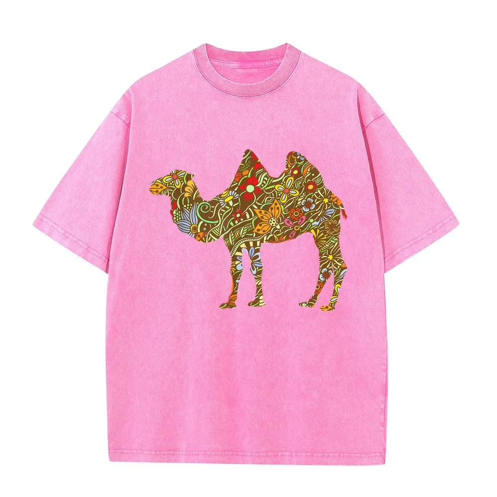 Colourful Floral Camel Funny Retro Gift T-Shirt Clothes Лонгслив Women Cotton Top Print Summer Tee Shirt Men T Casual Short