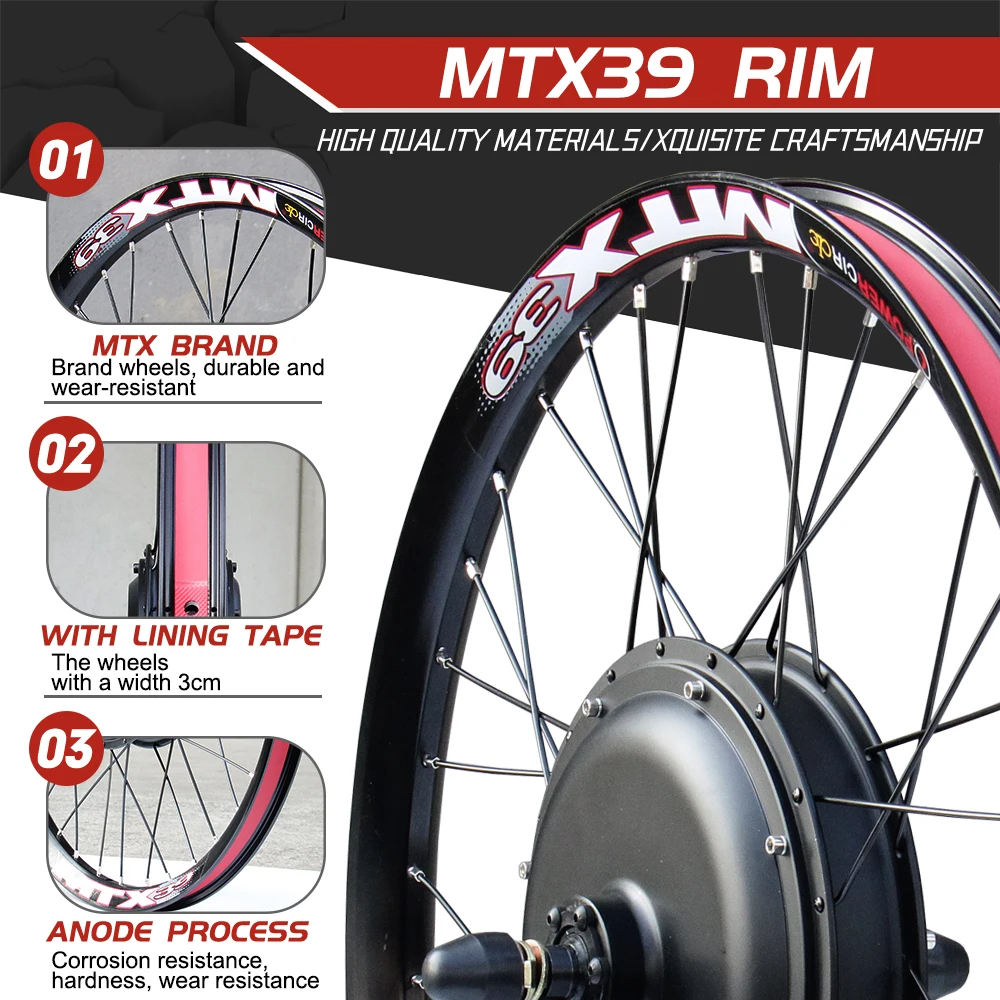 72 فولت 3000 واط MTX39 E-الدراجة تحويل عدة Brushelss Gearless محور عجلات خلفي المحرك للدراجات الكهربائية تحويل عدة 26-29 بوصة 700C #6