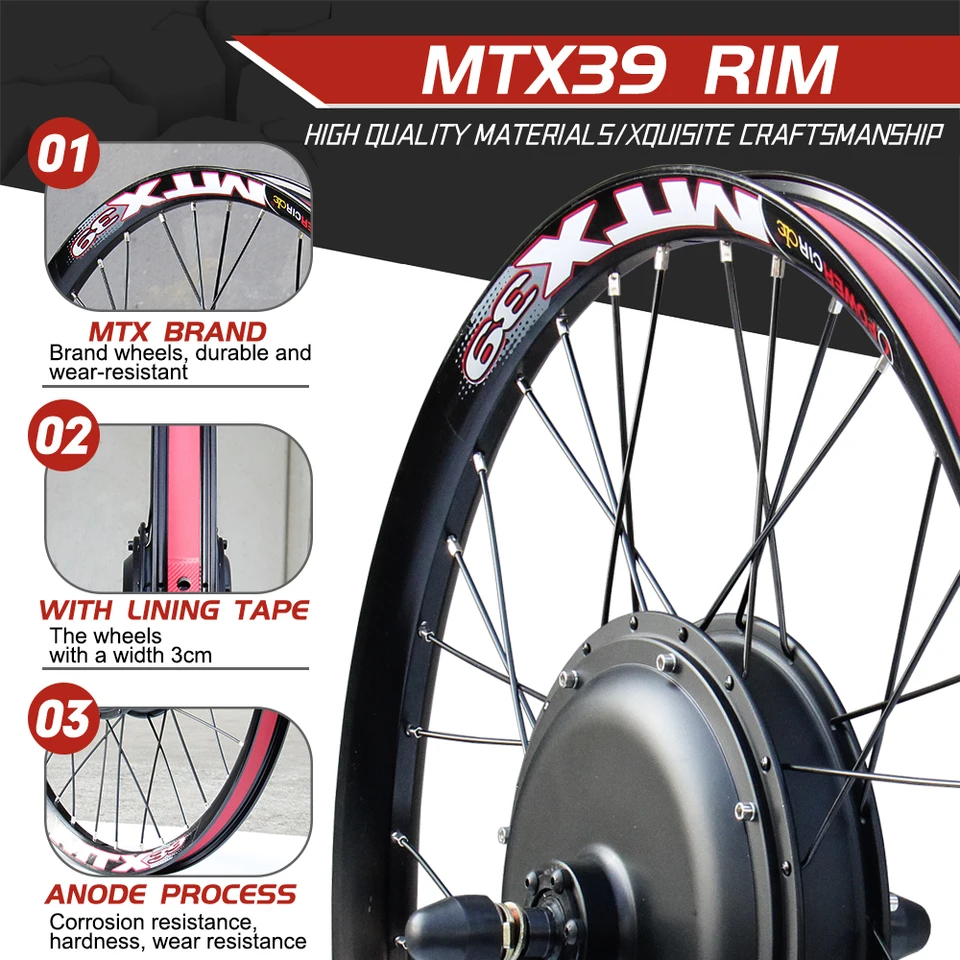 72V 3000W MTX39 E-バイク変換キットブラシレスギアレス後輪ハブ
