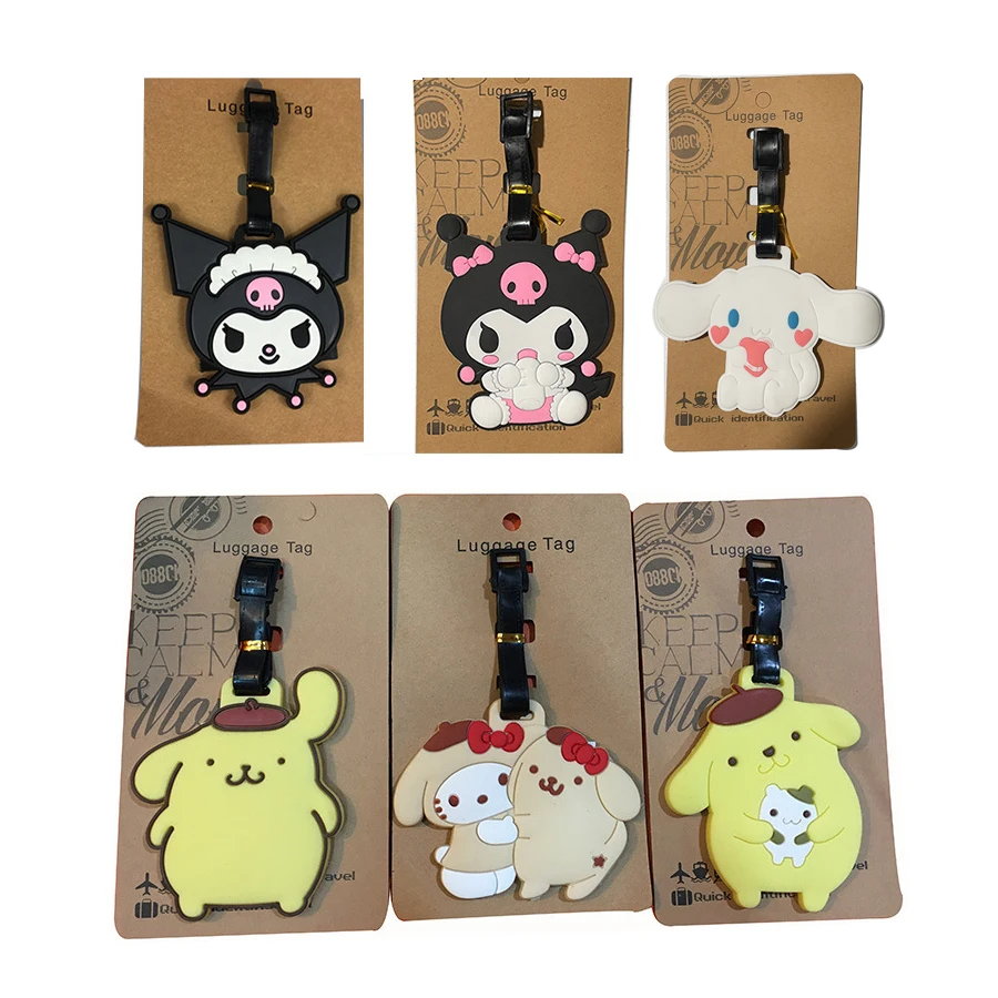 Sanrio Cinnamoroll Kuromi Mymelody Cartoon PVC Luggage Tags kawaii Anime Doll Suitcase ID Addres Name Holder Travel Accessories