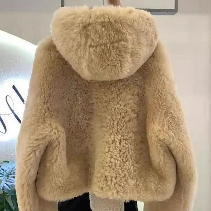 2023 nuove donne cappotto di alta qualità addensato sciolto delicato coreano con cappuccio capelli di agnello moda Casual confortevole cappotto corto