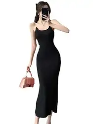 Out Invisible Hollow Shoulder Strap Dress Female Sexy Spicy Girls Sleeveless Wrapped Hip Tight Waist Wrapped Chest Gentle FZQ6