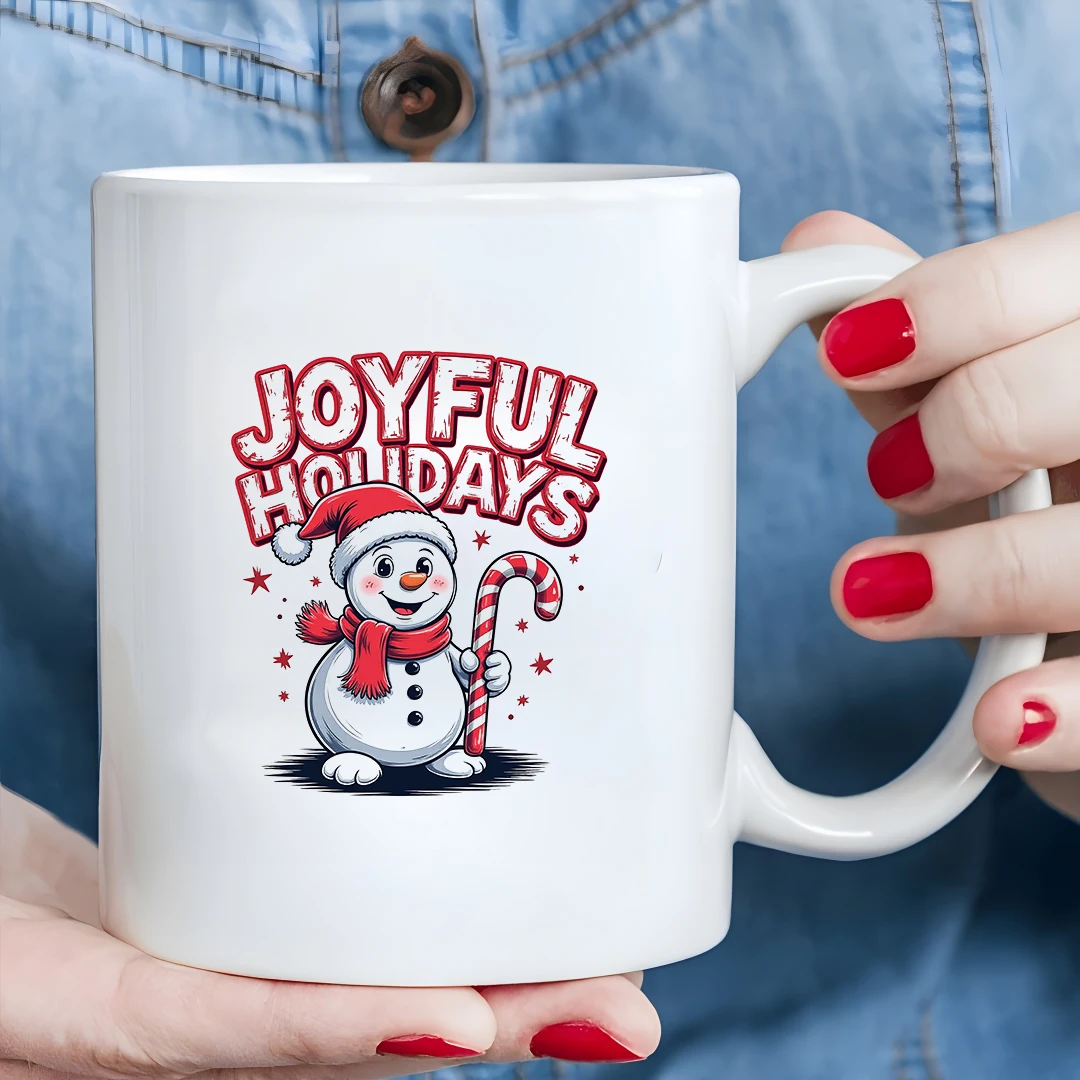 

11oz Christmas Snowman Mug - Red and White Striped Kids Cold & Hot Beverage Cup Family Office Holiday Gift