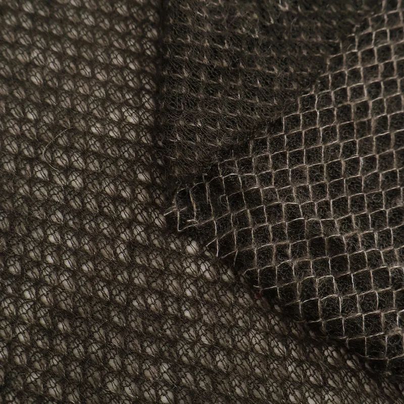 2 Yards Soft, draping, semi-transparent, dark gray, hollow mesh woven wool and mohair cardigan sweater fabric view 3