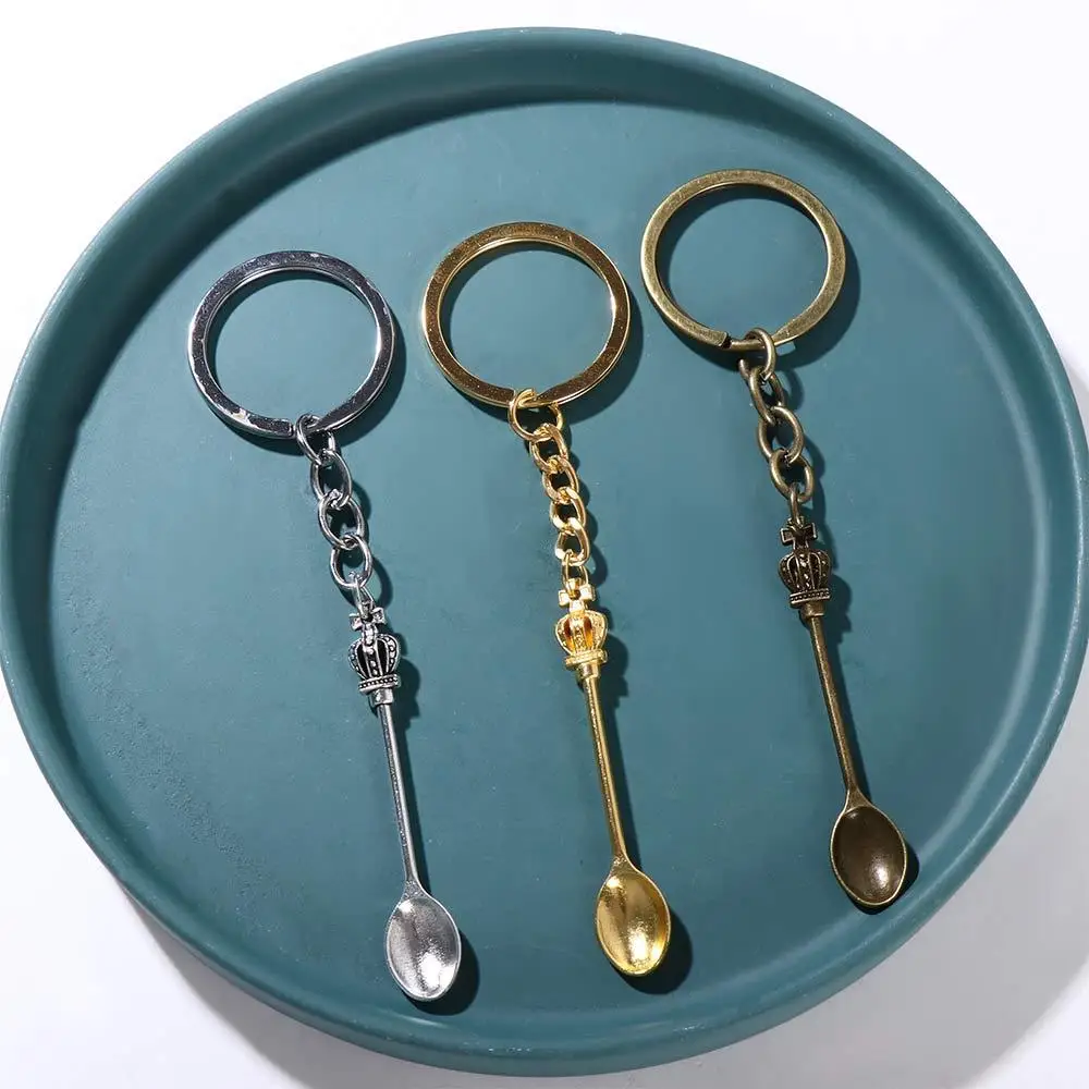 New Fashion Men 30mm Keychain DIY Metal Holder Chain Vintage Kitchen Spoon Crown 57x9mm Silver Color Pendant Gift