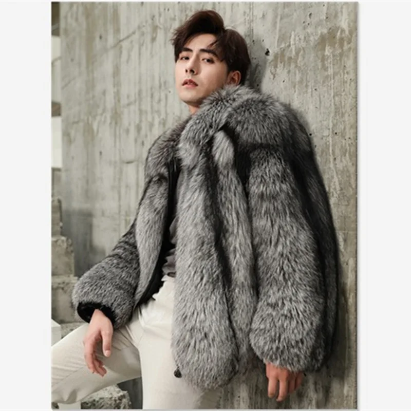 2023 Winter New Men's Imitation Mink Hair Short Flip Collar Warm Jacket Winter Fashion