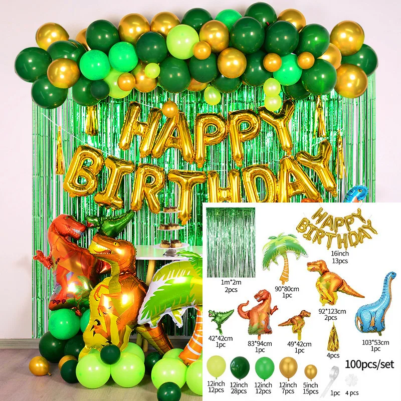 Dinosaurier-Ballon-Set Bogen für Kindergeburtstag Dino-Themenparty Folienballons Lametta-Vorhang Quasten-Hintergrunddekoration – Detail 1